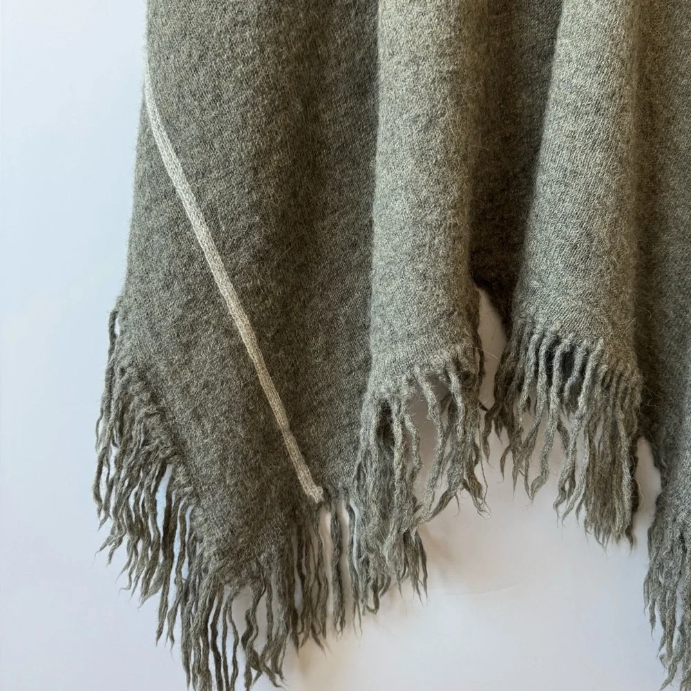 Noonday Collection Olive Green Knit Poncho with Fringe